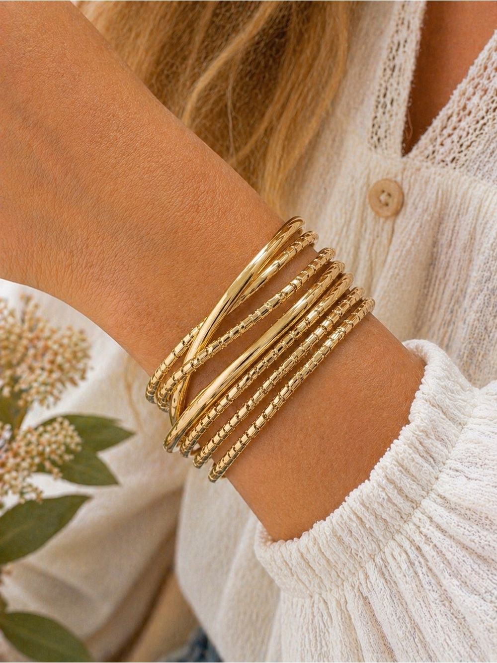 Gold Twisted Mixed Texture Multi-Bangle Bracelet Stack – The Limited